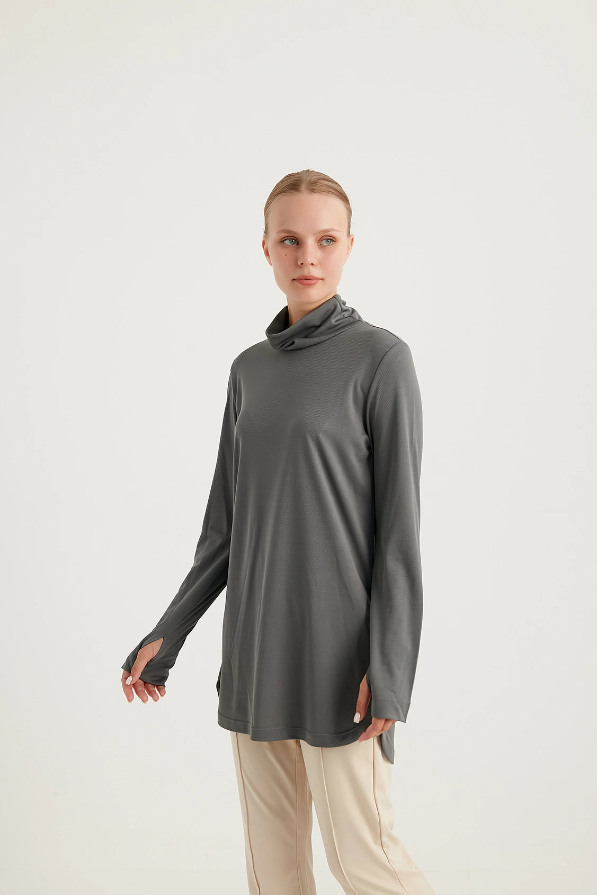 GYM-FIT Turtleneck Tracksuit Top - Grey