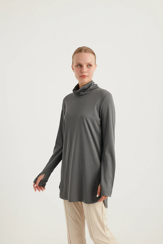 GYM-FIT Turtleneck Tracksuit Top - Grey