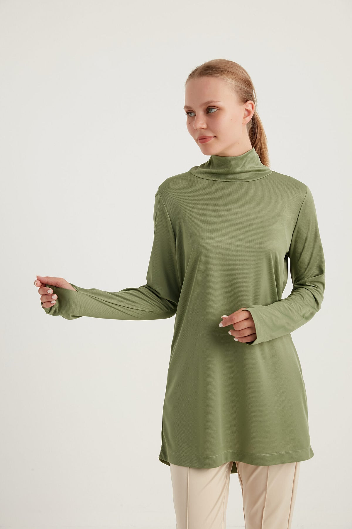 GYM-FIT Turtleneck Tracksuit Top - Green