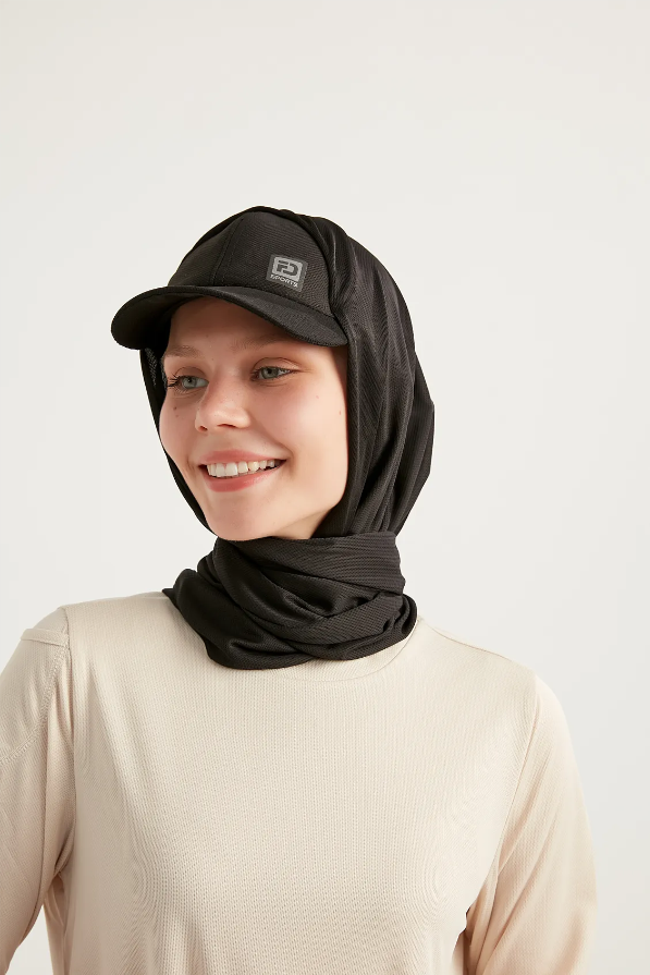 Sports hijab with cap - Black
