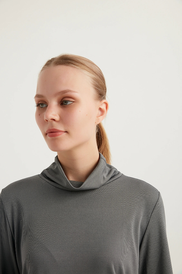GYM-FIT Turtleneck Tracksuit Top - Grey