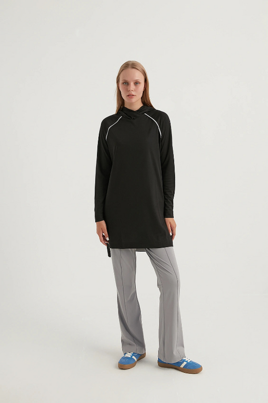 Side Zippered Hooded Quick Dry Tracksuit Top - Black