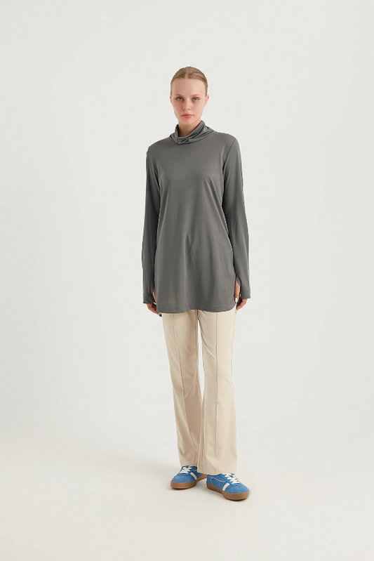 GYM-FIT Turtleneck Tracksuit Top - Grey