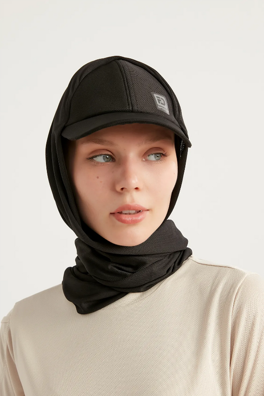 Sports hijab with cap - Black