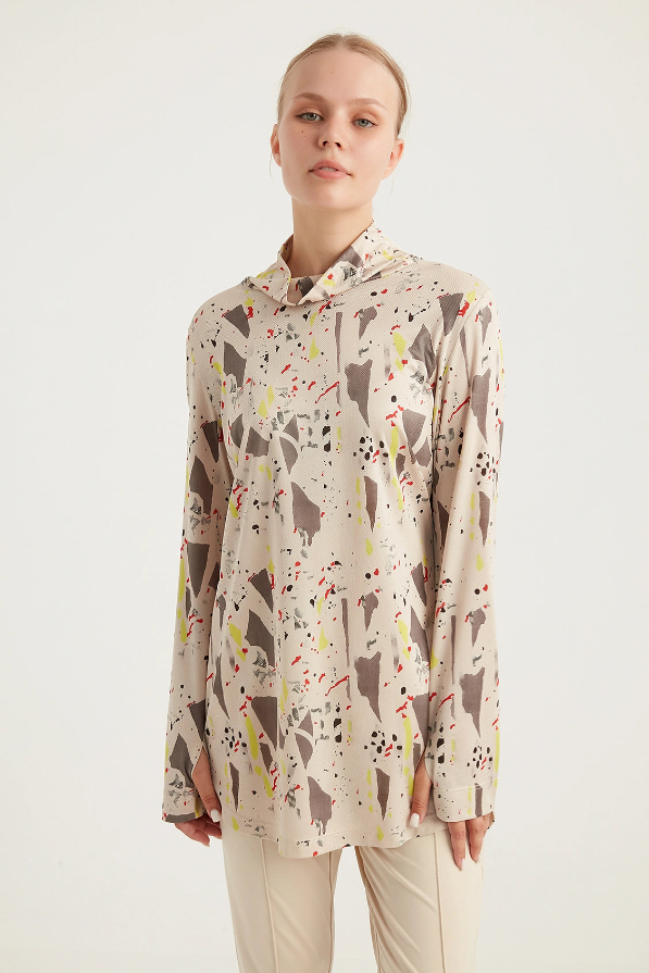 GYM-FIT Turtleneck Tracksuit Top - Patterned