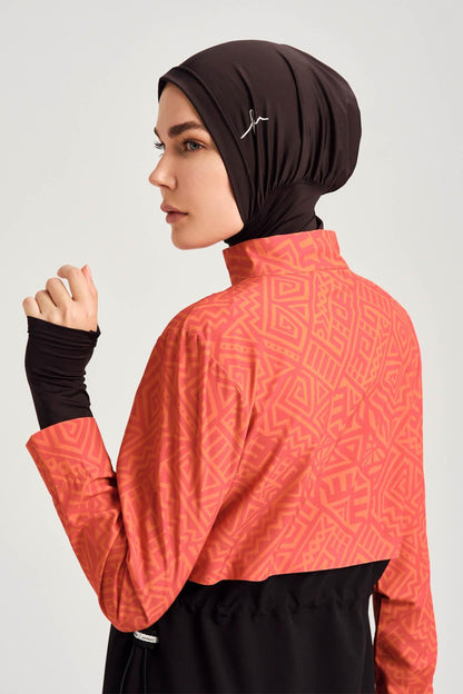 Orange and Black Gilet 5 Piece Full-Covered Modest Swimsuit Set