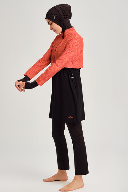 Orange and Black Gilet 5 Piece Full-Covered Modest Swimsuit Set