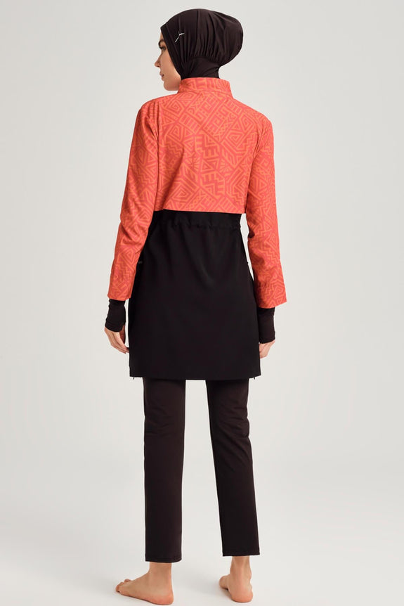Orange and Black Gilet 5 Piece Full-Covered Modest Swimsuit Set