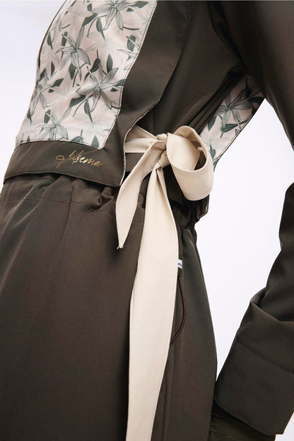 Ribbon Detailed Khaki 5 Piece Full-Covered Modest Swimsuit Set