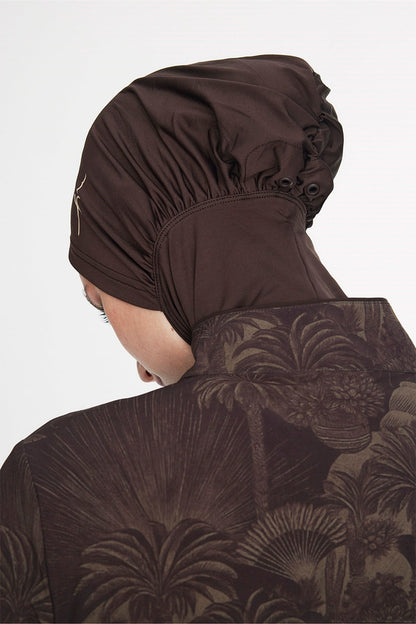 Palm Trees Patterned Brown 5-Piece Full-Covered Swimsuit Set