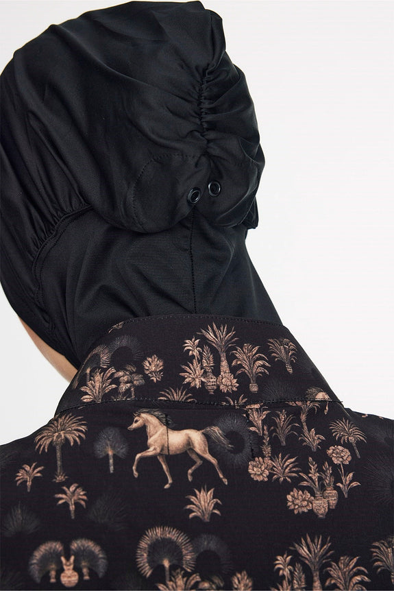 Horses Patterned Black 5-Piece Full-Covered Swimsuit Set