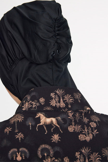 Horses Patterned Black 5-Piece Full-Covered Swimsuit Set