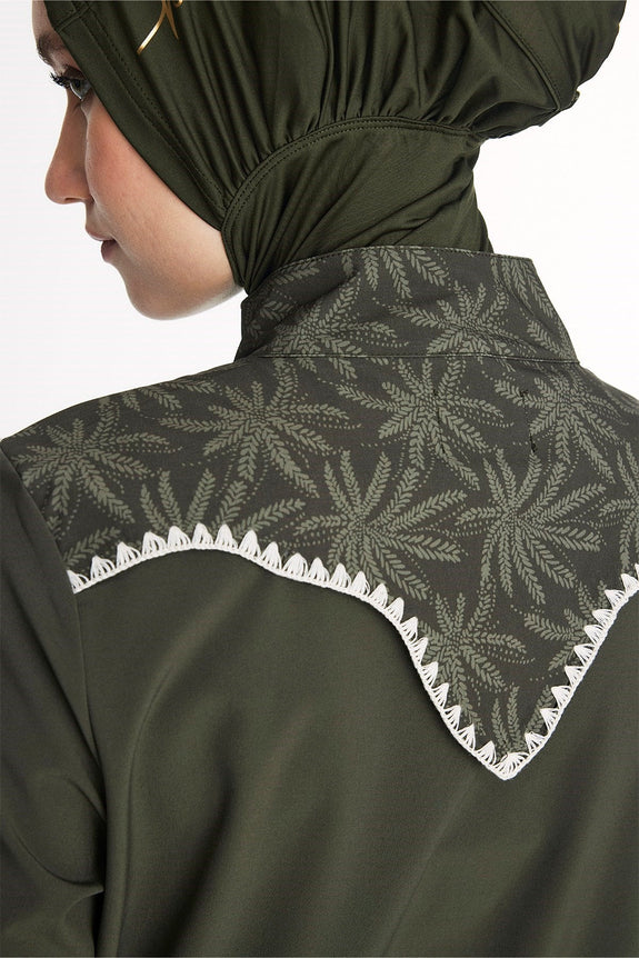Khaki Palm Tree long 5-Piece Full-Covered Swimsuit